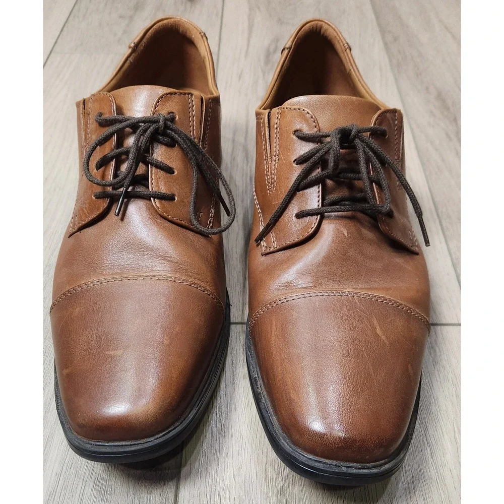 Clarks Collection Mens Brown Leather Cap Toe Oxford‎ Dress Shoes Size 10.5 W